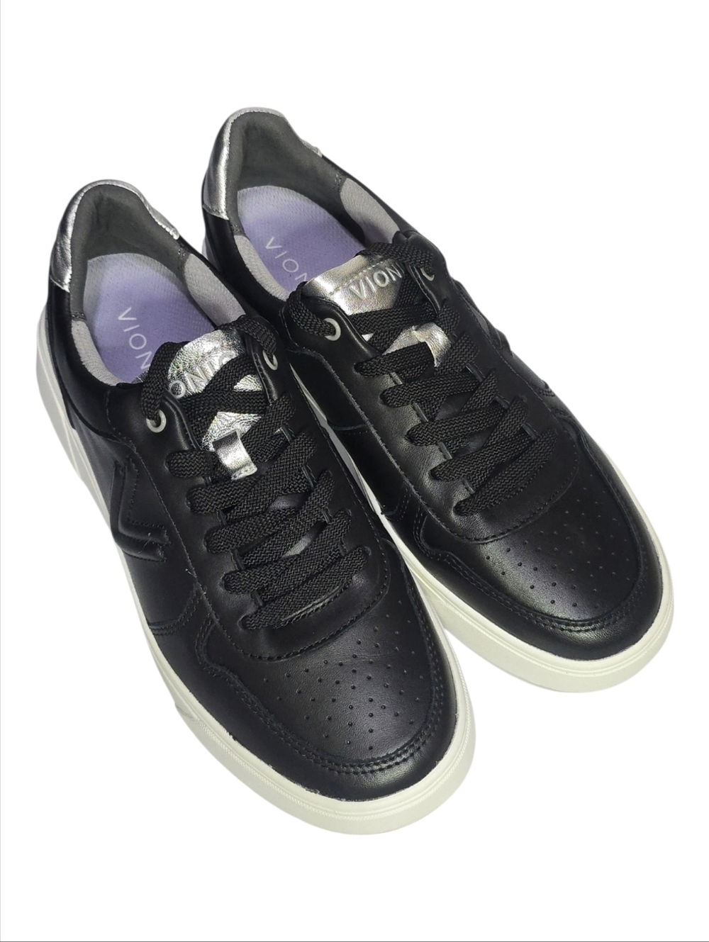 Vionic Kimmie Court Sneaker – Black/Silver Leather